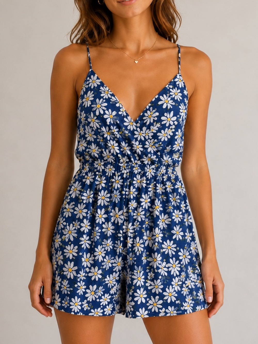 American Eagle Floral Romper Blue White Daisy Print Criss Cross Back Women’s XS